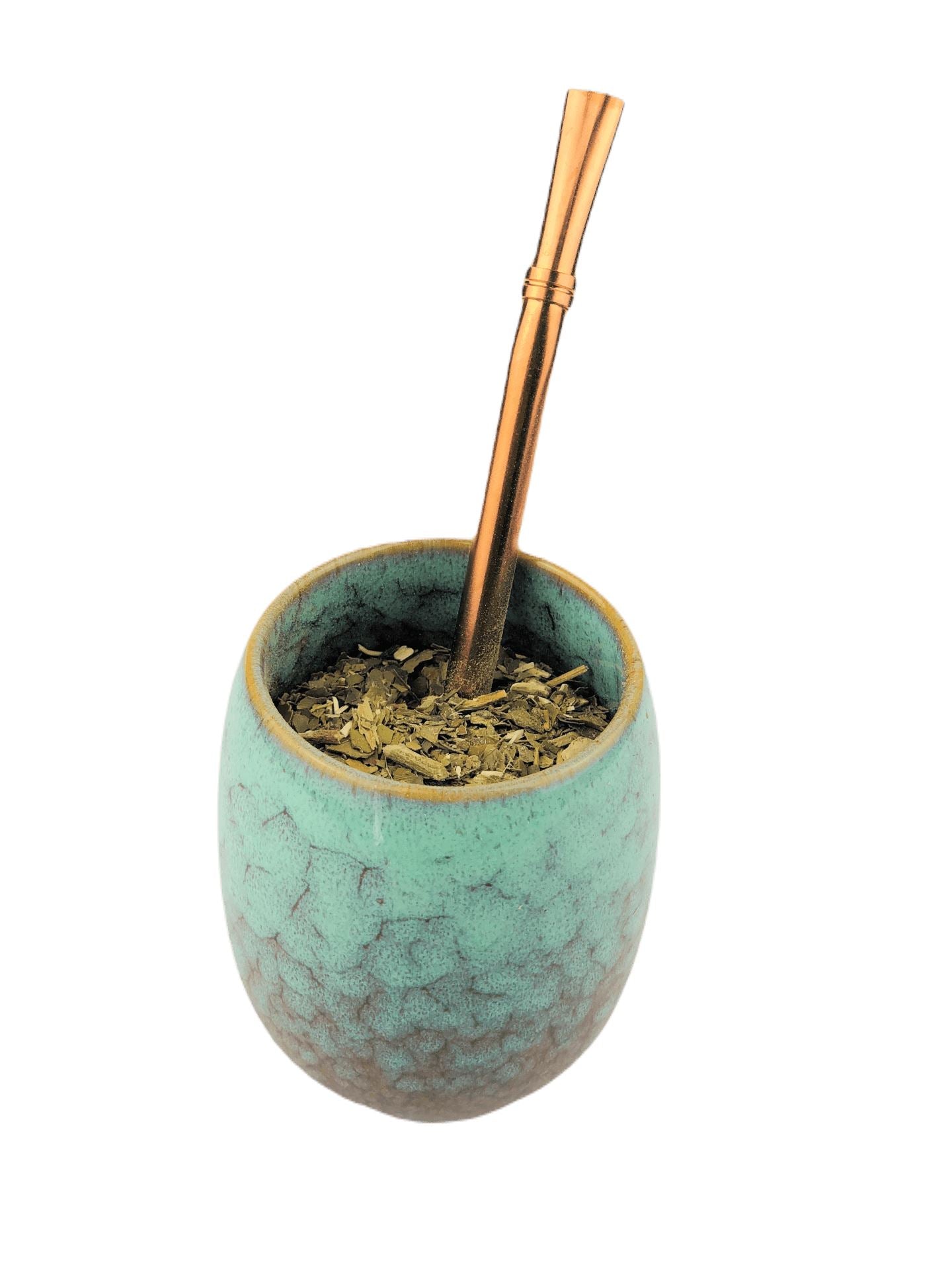 Ceramic Mate Gourd and Straw Set (Mate and bombilla) Mates Hispanic Pantry Aquamarine 