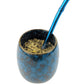 Ceramic Mate Gourd and Straw Set (Mate and bombilla) Mates Hispanic Pantry Blue 