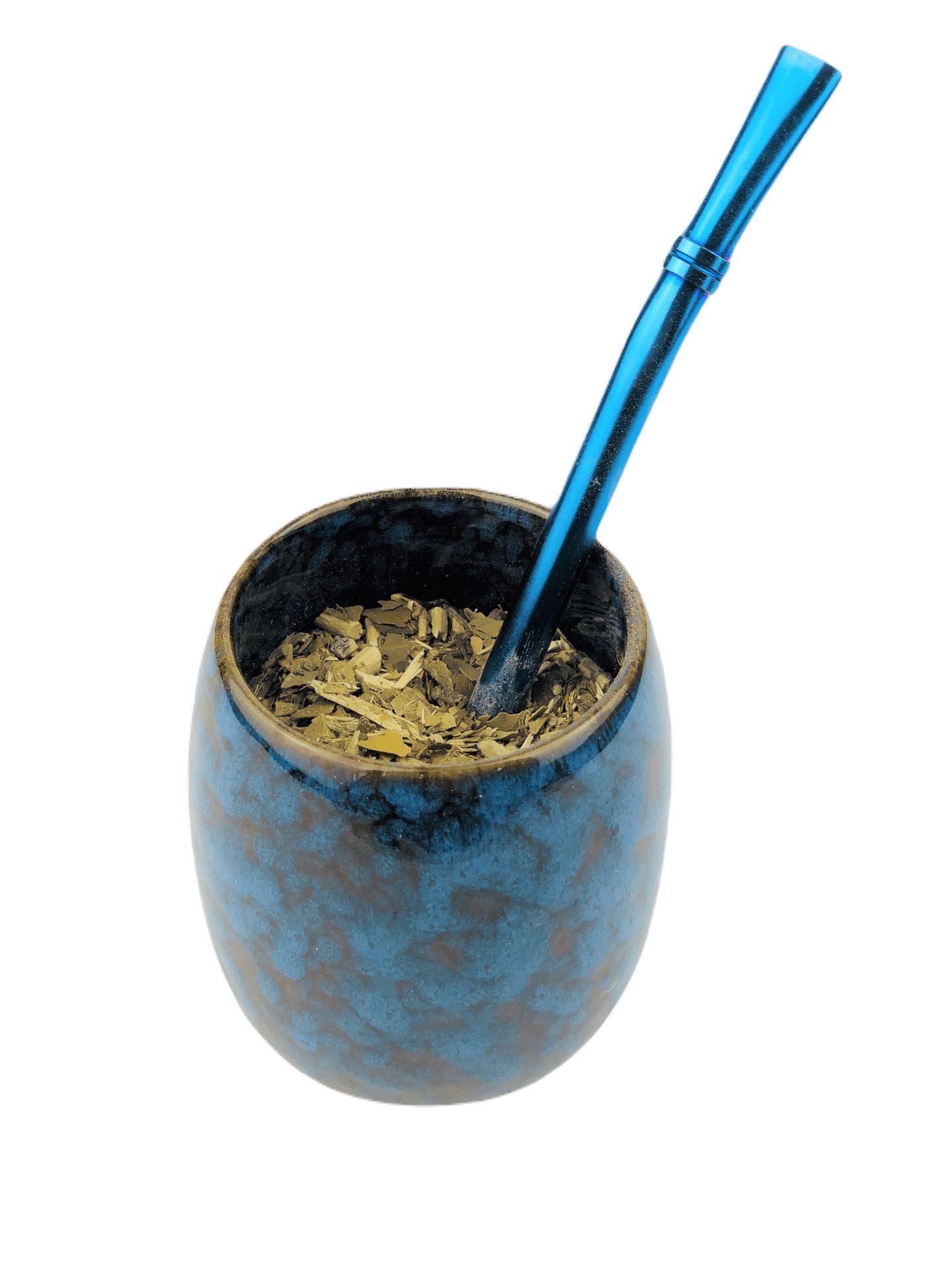 Ceramic Mate Gourd and Straw Set (Mate and bombilla) Mates Hispanic Pantry Blue 