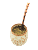 Ceramic Mate Gourd and Straw Set (Mate and bombilla) Mates Hispanic Pantry Khaki 