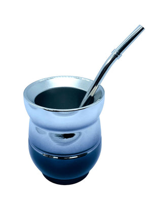 Tornasol Mate Gourd and Straw Set (Mate and bombilla) Mates Hispanic Pantry Silver and Black 